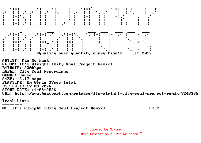 NFO for the release Man_Go_Funk-Its_Alright_(City_Soul_Project_Remix)-(CSR131)-SINGLE-WEB-2026-BB by BB