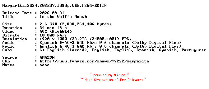NFO for the release Margarita.2024.S03E07.1080p.WEB.h264-EDITH by EDITH