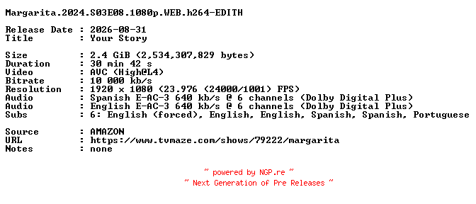 NFO for the release Margarita.2024.S03E08.1080p.WEB.h264-EDITH by EDITH