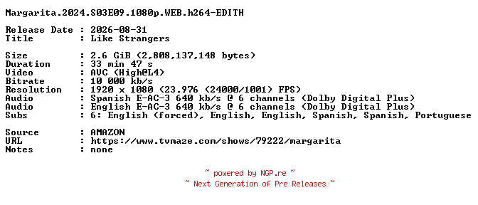 NFO for the release Margarita.2024.S03E09.1080p.WEB.h264-EDITH by EDITH
