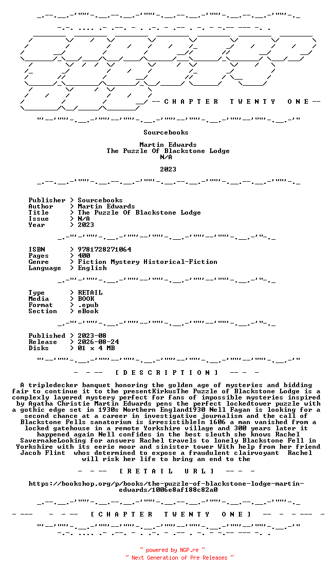 NFO for the release Martin.Edwards.-.The.Puzzle.Of.Blackstone.Lodge.2023.RETAIL.EPUB.eBook-CTO by CTO