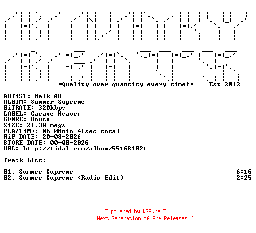 NFO for the release Melk_AU-Summer_Supreme-(GH36)-SINGLE-WEB-2026-BB by BB