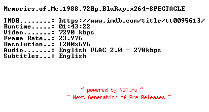 NFO for the release Memories.of.Me.1988.720p.BluRay.x264-SPECTACLE by SPECTACLE