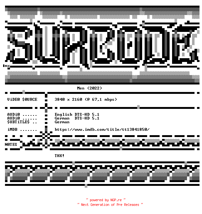 NFO for the release Men.2022.COMPLETE.UHD.BLURAY-SURCODE by SURCODE