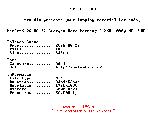 NFO for the release MetArtX.26.08.22.Georgia.Bare.Morning.2.XXX.1080p.MP4-WRB by WRB