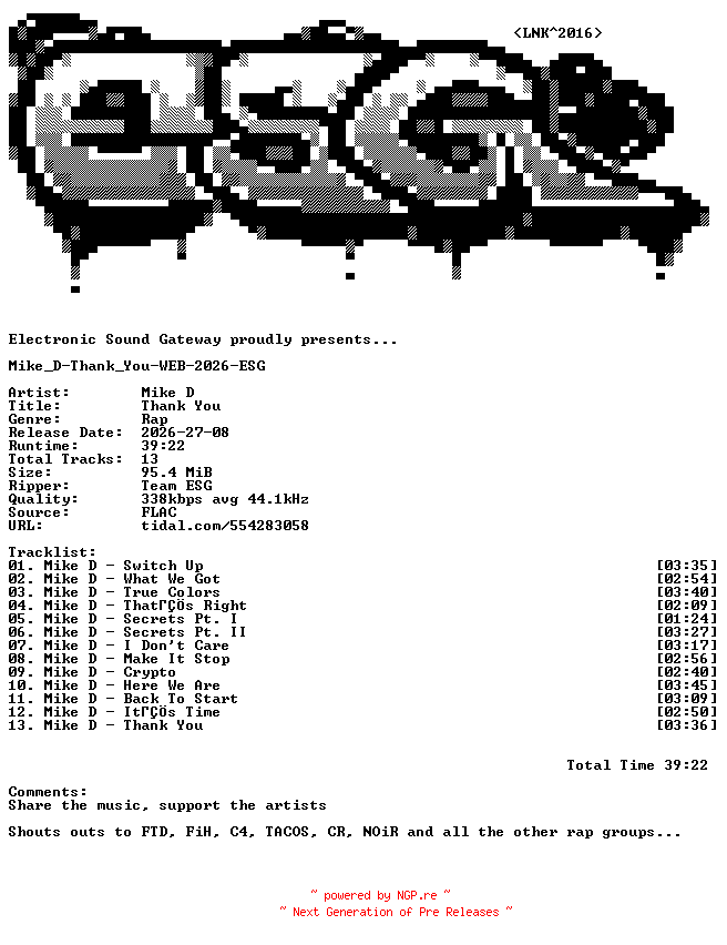 NFO for the release Mike_D-Thank_You-WEB-2026-ESG by ESG