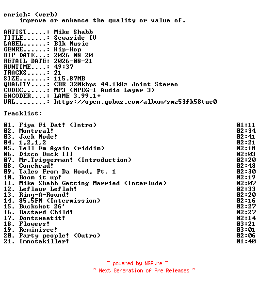 NFO for the release Mike_Shabb-Sewaside_IV-WEB-2026-ENRiCH by ENRiCH
