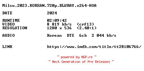 NFO for the release Milsu.2023.KOREAN.720p.BLURAY.x264-HOA by HOA