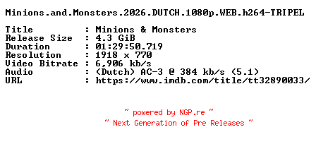 NFO for the release Minions.and.Monsters.2026.DUTCH.1080p.WEB.h264-TRIPEL by TRIPEL