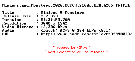 NFO for the release Minions.and.Monsters.2026.DUTCH.2160p.WEB.h265-TRIPEL by TRIPEL