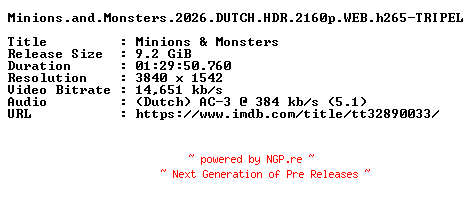NFO for the release Minions.and.Monsters.2026.DUTCH.HDR.2160p.WEB.h265-TRIPEL by TRIPEL