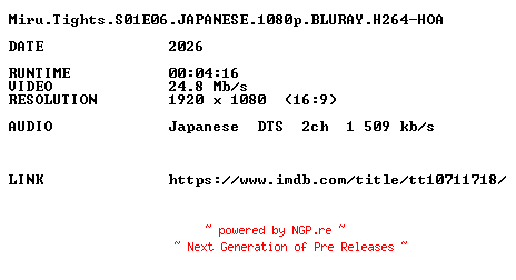 NFO for the release Miru.Tights.S01E06.JAPANESE.1080p.BLURAY.H264-HOA by HOA