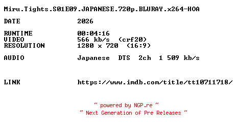 NFO for the release Miru.Tights.S01E09.JAPANESE.720p.BLURAY.x264-HOA by HOA