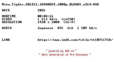 NFO for the release Miru.Tights.S01E12.JAPANESE.1080p.BLURAY.x264-HOA by HOA