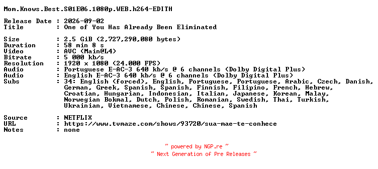 NFO for the release Mom.Knows.Best.S01E06.1080p.WEB.h264-EDITH by EDITH