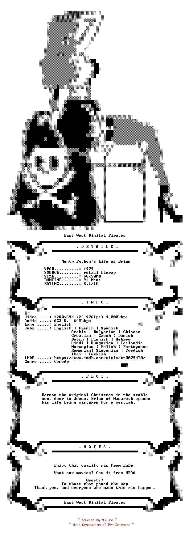 NFO for the release Monty.Pythons.Life.Of.Brian.1979.iNTERNAL.720p.BluRay.x264-EwDp by EwDp