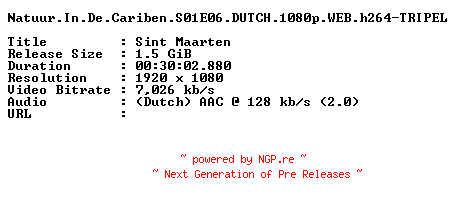 NFO for the release Natuur.In.De.Cariben.S01E06.DUTCH.1080p.WEB.h264-TRIPEL by TRIPEL