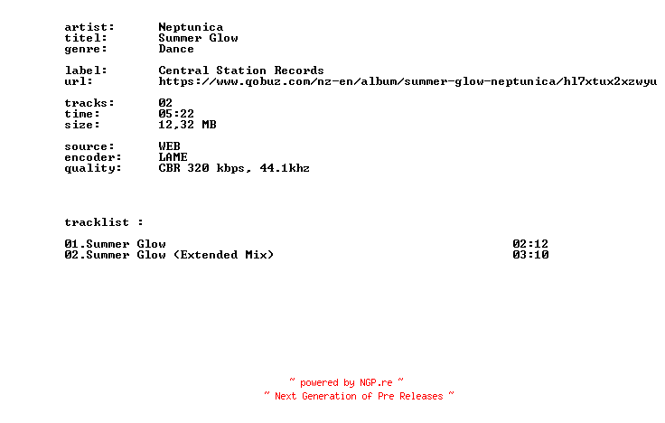 NFO for the release Neptunica_-_Summer_Glow-WEB-2026-BITCOINS by BITCOINS