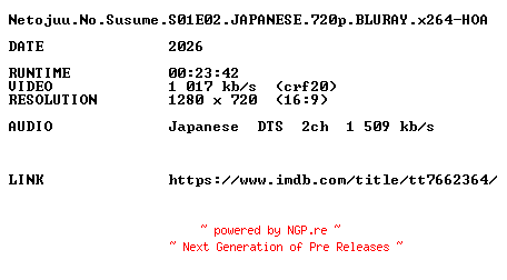 NFO for the release Netojuu.No.Susume.S01E02.JAPANESE.720p.BLURAY.x264-HOA by HOA