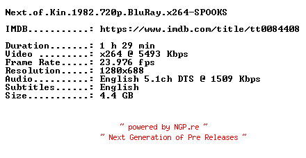 NFO for the release Next.of.Kin.1982.720p.BluRay.x264-SPOOKS by SPOOKS