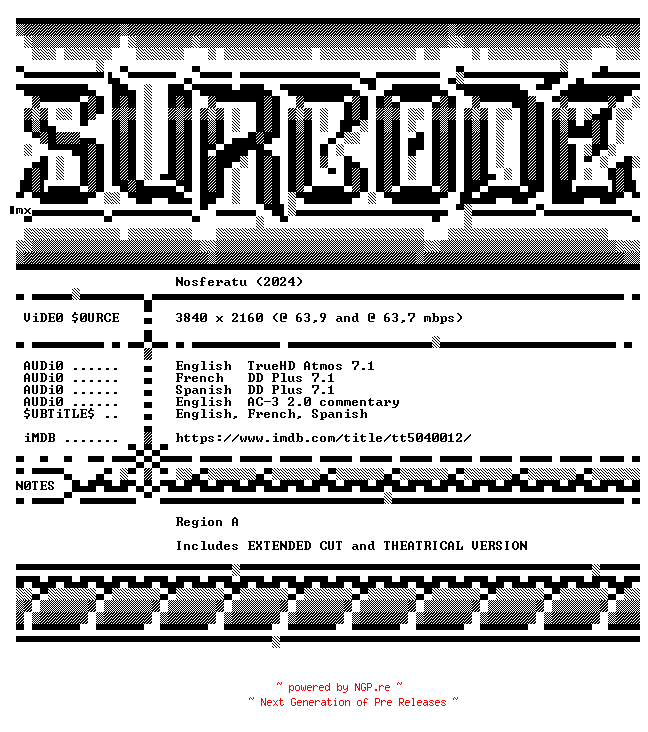 NFO for the release Nosferatu.2024.COMPLETE.UHD.BLURAY-SURCODE by SURCODE