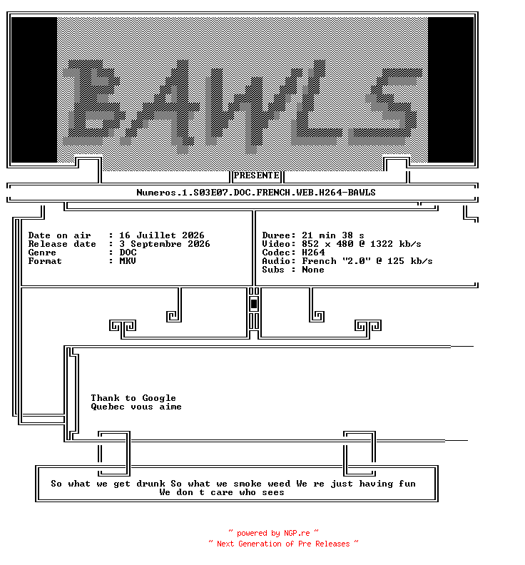 NFO for the release Numeros.1.S03E07.DOC.FRENCH.WEB.H264-BAWLS by BAWLS