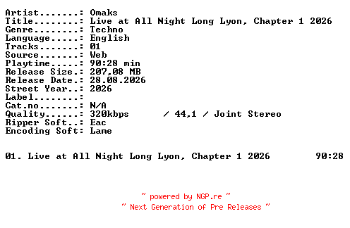 NFO for the release OMAKS-Live_at_ALL_NIGHT_LONG_LYON_CHAPTER_1_2026-WEB-2026-XTC_iNT by XTC_iNT
