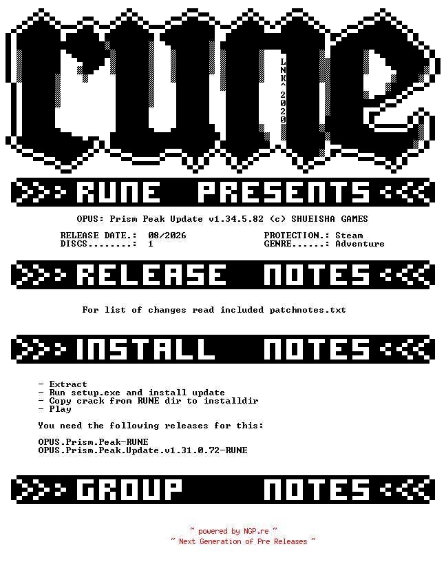 NFO for the release OPUS.Prism.Peak.Update.v1.34.5.82-RUNE by RUNE