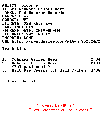 NFO for the release Oidorno-Schwarz_Gelbes_Herz-WEB-DE-2019-SDR by SDR