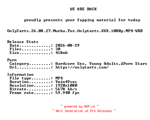 NFO for the release OnlyTarts.26.08.27.Murka.For.Onlytarts.XXX.1080p.MP4-WRB by WRB