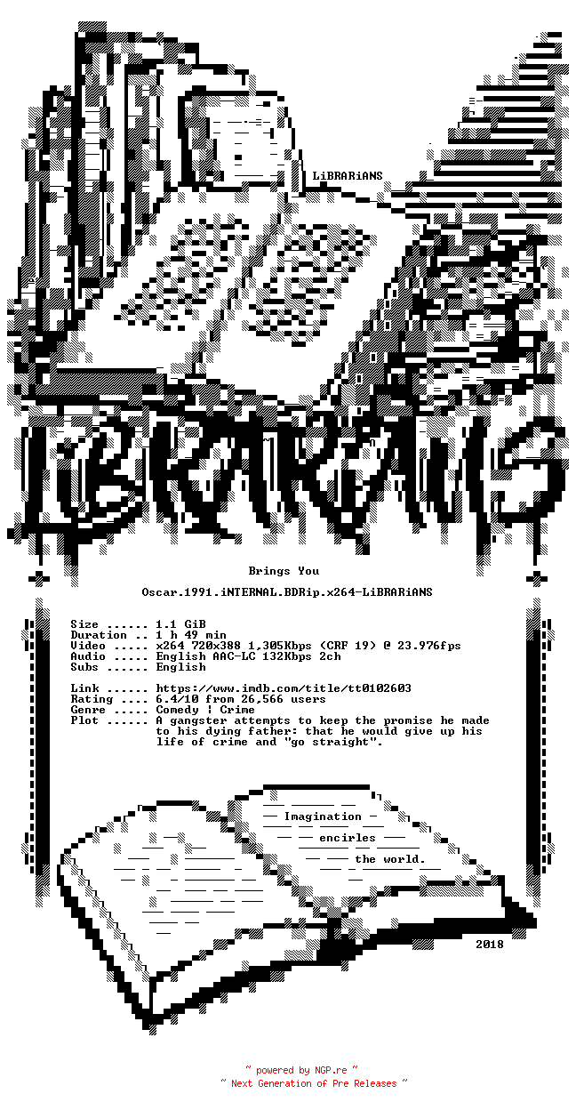 NFO for the release Oscar.1991.iNTERNAL.BDRip.x264-LiBRARiANS by LiBRARiANS
