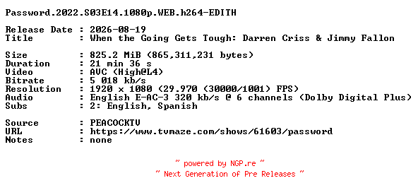 NFO for the release Password.2022.S03E14.1080p.WEB.h264-EDITH by EDITH