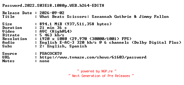 NFO for the release Password.2022.S03E18.1080p.WEB.h264-EDITH by EDITH