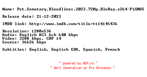 NFO for the release Pet.Sematary.Bloodlines.2023.720p.BluRay.x264-PiGNUS by PiGNUS