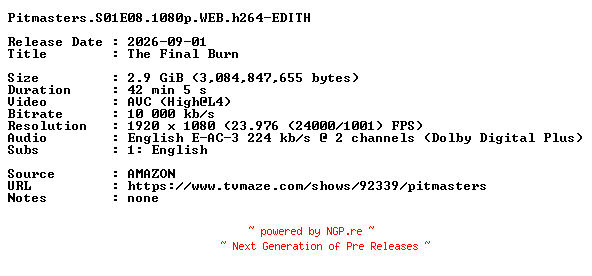 NFO for the release Pitmasters.S01E08.1080p.WEB.h264-EDITH by EDITH