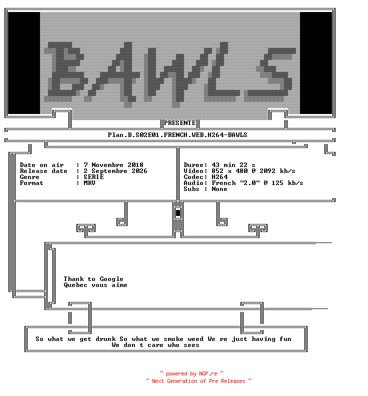 NFO for the release Plan.B.S02E01.FRENCH.WEB.H264-BAWLS by BAWLS