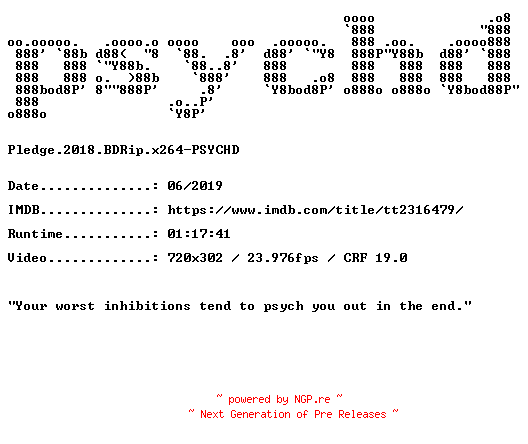 NFO for the release Pledge.2018.BDRip.x264-PSYCHD by PSYCHD
