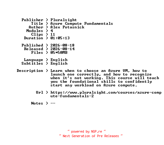 NFO for the release Pluralsight.Azure.Compute.Fundamentals.2026.BOOKWARE-GETH by GETH