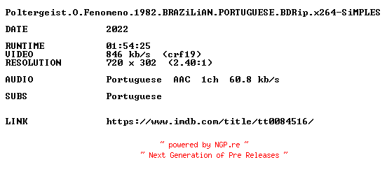NFO for the release Poltergeist.O.Fenomeno.1982.BRAZiLiAN.PORTUGUESE.BDRip.x264-SiMPLES by SiMPLES