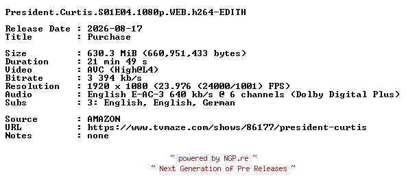 NFO for the release President.Curtis.S01E04.1080p.WEB.h264-EDITH by EDITH