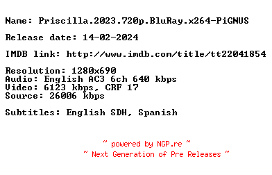 NFO for the release Priscilla.2023.720p.BluRay.x264-PiGNUS by PiGNUS
