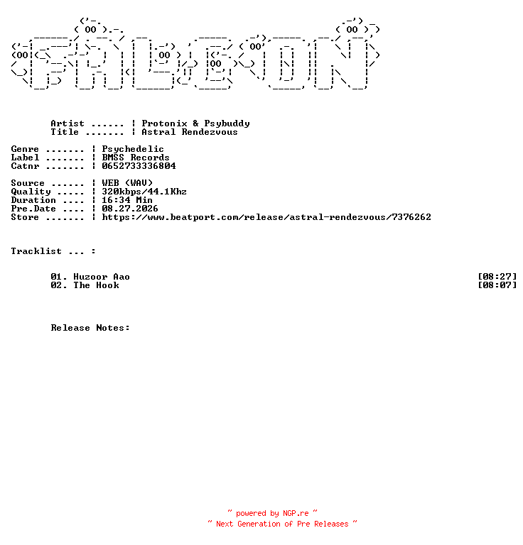 NFO for the release Protonix_And_Psybuddy-Astral_Rendezvous-(0652733336804)-WEB-2026-FALCON by FALCON
