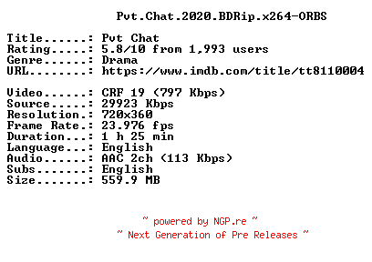 NFO for the release Pvt.Chat.2020.BDRip.x264-ORBS by ORBS