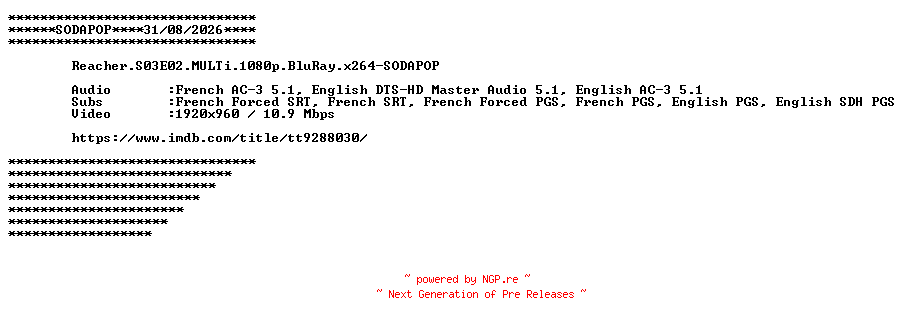 NFO for the release Reacher.S03E02.MULTi.1080p.BluRay.x264-SODAPOP by SODAPOP
