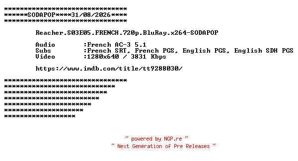 NFO for the release Reacher.S03E05.FRENCH.720p.BluRay.x264-SODAPOP by SODAPOP