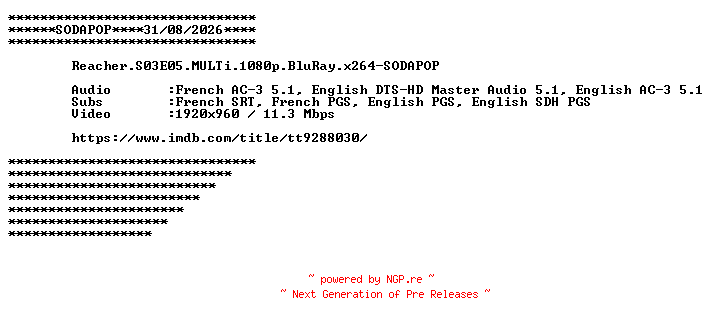 NFO for the release Reacher.S03E05.MULTi.1080p.BluRay.x264-SODAPOP by SODAPOP