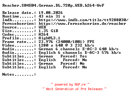 NFO for the release Reacher.S04E04.German.DL.720p.WEB.h264-WvF by WvF