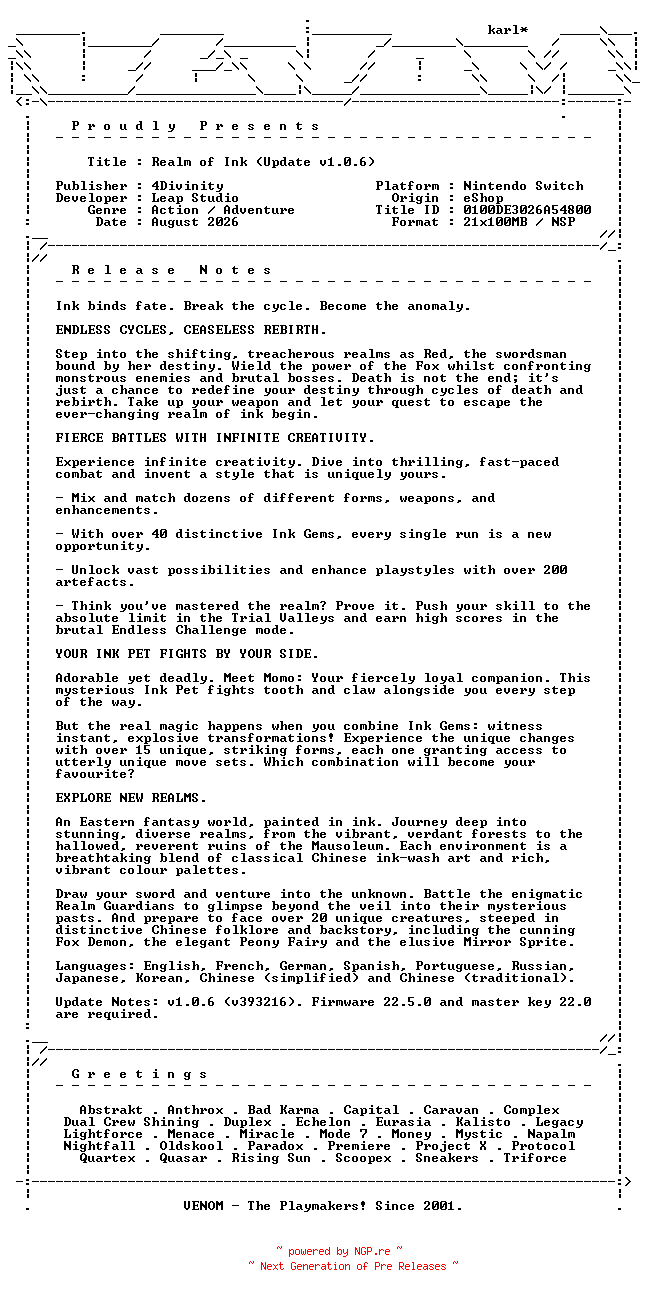 NFO for the release Realm_of_Ink_Update_v1.0.6_NSW-VENOM by VENOM