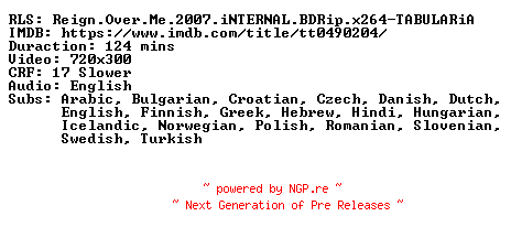 NFO for the release Reign.Over.Me.2007.iNTERNAL.BDRip.x264-TABULARiA by TABULARiA