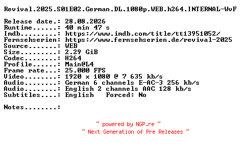 NFO for the release Revival.2025.S01E02.German.DL.1080p.WEB.h264.INTERNAL-WvF by WvF